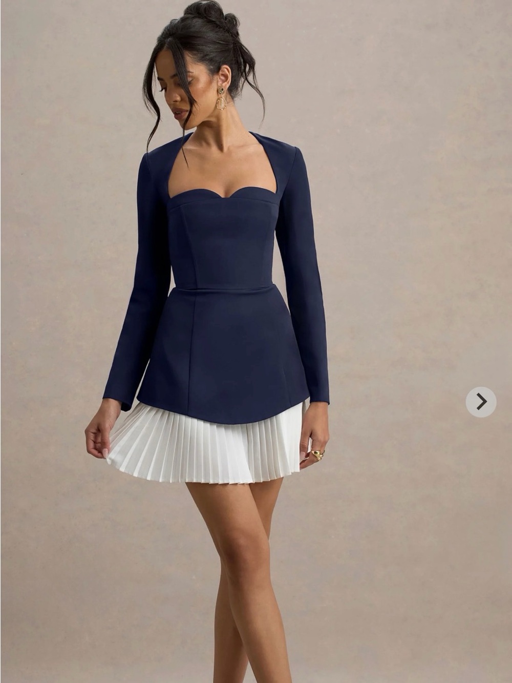 NWT Club L London Lysette Navy Sweetheart Pleated Mini Dress Size 6